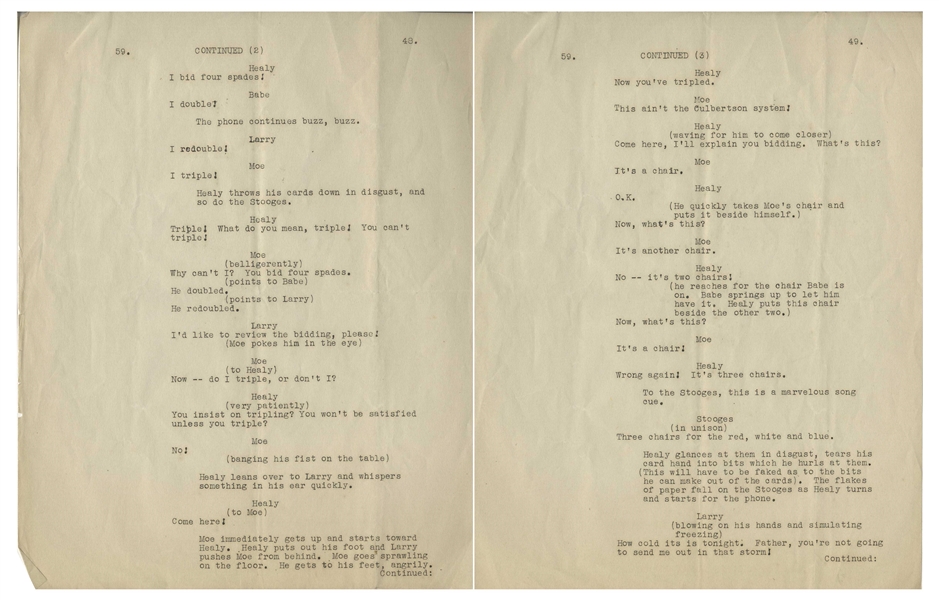 Moe Howard's 6pp. Partial Script From Meet the Baron With Ted Healy -- Dated 14 August 1933, Titled as Jack Pearl Story -- Pages Are Portion of Movie Featuring Healy & Stooges -- Very Good